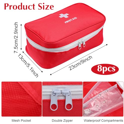 8 Pack Empty First Aid Bag, Emergency Bag Empty, First Aid Case, Portable Medical Storage Pouch for Camping Hiking Travel Home Office (Red)