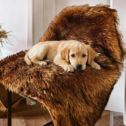 IHAPPYDOG Faux Fur Dog Blanket, Waterproof Couch Cover, Brown 80"x60" | Plush Sheepskin Style Pet Throw for Sofa, Bed, and Car, Washable Furniture Cover that Protects From Fur and Spills - color: Brown, size: 80" x 60"