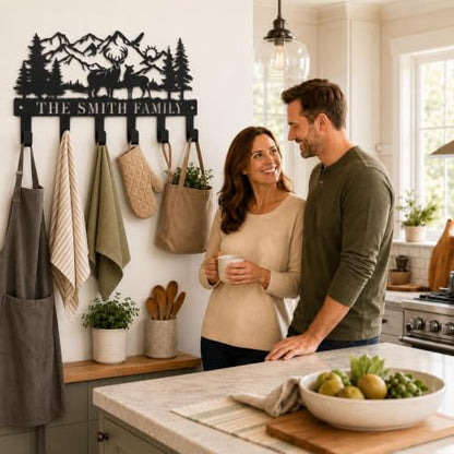 Personalized Deer Metal Coat Hooks Wall Mount and Coat Rack Hanger for Hanging and Storage Ideal for Living Room, Hallway, Office, Backpack, Bags, Towel, Clothes and Hat - color: Personalized Deer Mountain