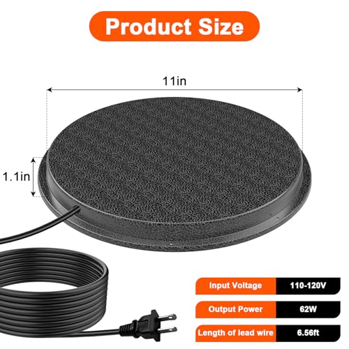 62W Metal Chicken Water Heater for Winter, 11'' Thermostat Chicken Waterer Heater Base for 1-5 Gallon Metal or Plastic Poultry Waterer, Outdoor Weatherproof Poultry Water Heaters for Turkey Goose Duck