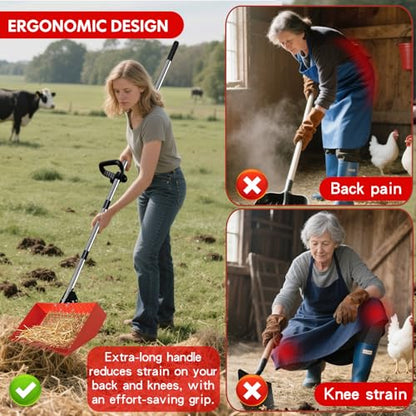 Chicken Coop Scoop (22 to 75") Chicken Coop Rake and Scoop with Grip 5 Section Extra Long Handle Chicken Pooper Scooper for Sand Metal Chicken Cleaning Tools Livestock Rake (Orange) - color: Orange