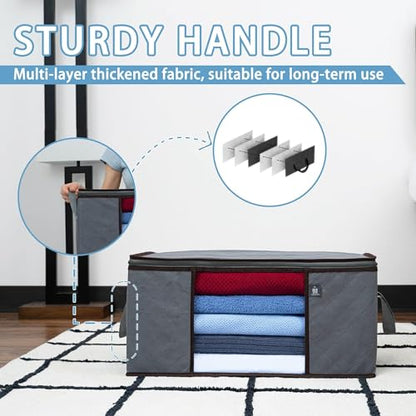 VENO 3 Pack Extra Large Clothes Storage Bag w/Reinforced Handle 24 Gallon | Thick Fabric Closet Organizer for Comforters, Blankets, Bedding, Foldable with Sturdy Zipper, Clear Window, Grey(24 Gallon) - size: Extra Large, 24 Gallon, Set of 3