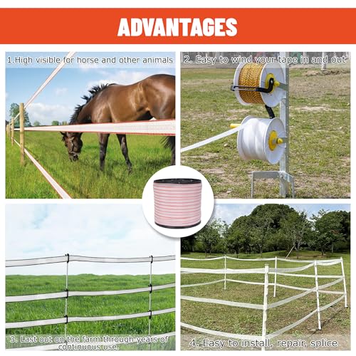 Electric Fence Tape 1/2 inch, Electric Fence Poly Tape 6ss Conductors 1312' - color: 0.5 in, size: 1312 FEET