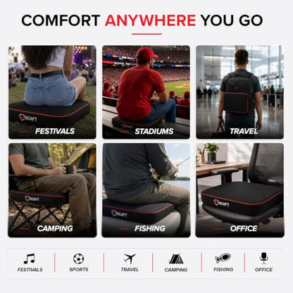 Stadium Seat Cushion, 1-Pack, 2.5" Thick Multi-Layer Foam Seat Pad, Non-Slip Bottom, Breathable 3D Mesh Cover, Waterproof Cover & Carabiner, Portable for Bleachers & Outdoor Events