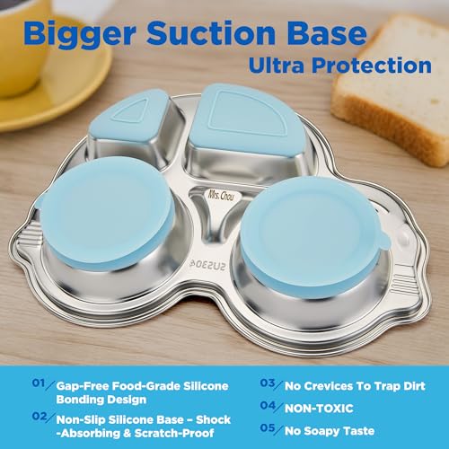 Stainles Steel Baby Suction Plate, Car Divided Toddler Plate Blue - color: Blue