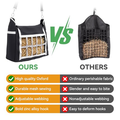 Slow Feeder Horse Hay Bag, Design for Goats ,Horse ,Donkey ,Sheep, Premium Oxford Hay Feed Bags with Front Hay Nets Design, Large Opening with Drawstring and Adjustable Strap for Easy Hanging, 2pcs - size: 2 Pcs