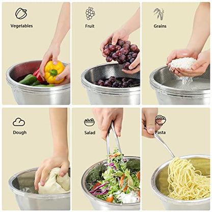 Paoli 304 Stainless Steel Fine Mesh Colander Set, 3.5QT Large Capacity Strainer with Mixing Bowl — Rinse Fruits, Veggies, Rice & Drain Pasta, Dishwasher Safe (2-Piece) - color: Primary Colors, size: 3.5qt