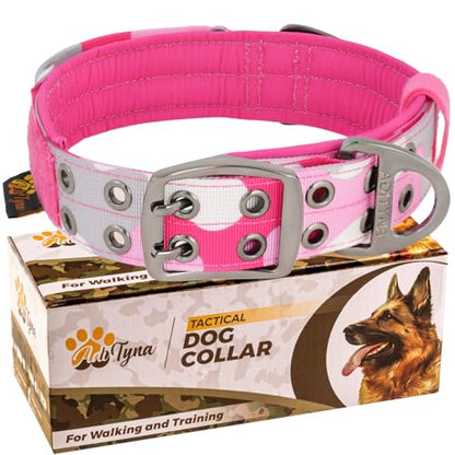 ADITYNA Heavy Duty Pink Dog Collar for Medium Dogs with Traffic Handle - color: Camo Pink, size: Medium: Fit 15-19" Neck