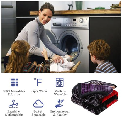 JML Korean Style Fleece Blanket King Size, 87" x94", 10.5 Pounds, Thick Raschel Floral Blanket for Winter, 2 Ply, A&B Printed, Silky Soft Plush,Warm (Black Flowers) | 2 Ply, A&B Printed, Embossed, Reversible, Plush, Silky Soft, Thick, Warm for Winter, Bla