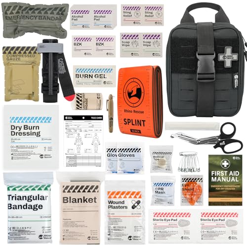 RHINO RESCUE IFAK Trauma Kit Standard with CAT Tourniquet Black | Military-Grade, Massive Bleeding Control, Tactical Molle Pouch, Professional First Aid Kit, HSA/FSA Approved - color: Black