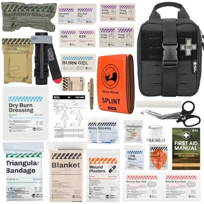 RHINO RESCUE IFAK Trauma Kit Standard with CAT Tourniquet Black | Military-Grade, Massive Bleeding Control, Tactical Molle Pouch, Professional First Aid Kit, HSA/FSA Approved - color: Black