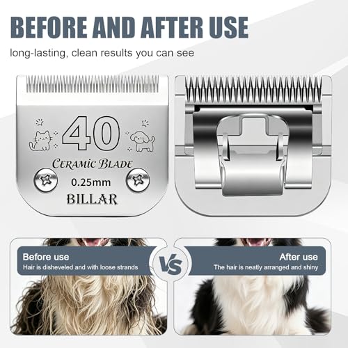 BILLAR® Detachable Pet Dog Grooming Clipper Ceramic Blades,Compatible with Size-40 Cut Length 1/100"(0.25mm),Compatible with andis/Oster A5/Wahl KM10 Series Clippers（3PACK） - size: 40#-3PACK