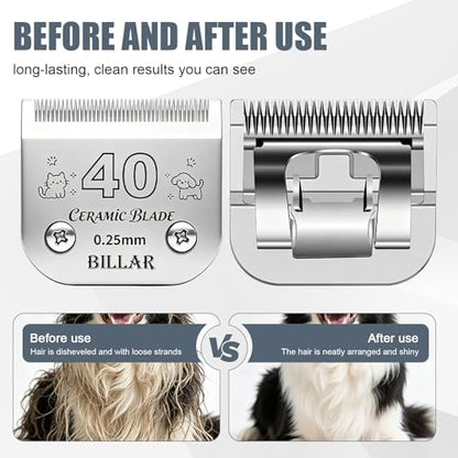 BILLAR® Detachable Pet Dog Grooming Clipper Ceramic Blades,Compatible with Size-40 Cut Length 1/100"(0.25mm),Compatible with andis/Oster A5/Wahl KM10 Series Clippers（3PACK） - size: 40#-3PACK