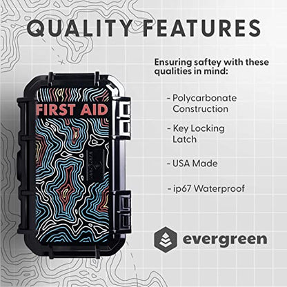 Evergreen X Seahorse 56 Medication Lock Box - Medium, First Aid Kit, Childproof, Empty Lockable Medicine Box to Store Medications, Diabetic Supplies, Needles. NO SUPPLIES INCLUDED (Black + Topography) - color: Black + Topography