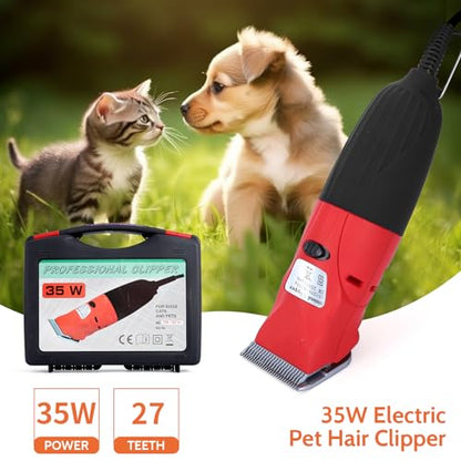 DUCKBOY 35W Pet Clipper Grooming Kit, 4 Interchangeable Blades, 3m Cable