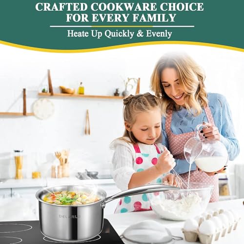 DELARLO Full-body Clad Tri-ply Stainless Steel 1 Quart Saucepan with Lid - color: Silver, size: 1.0QT