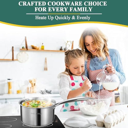 DELARLO Full-body Clad Tri-ply Stainless Steel 2 Quart Saucepan with Lid - color: Silver, size: 2 Quarts