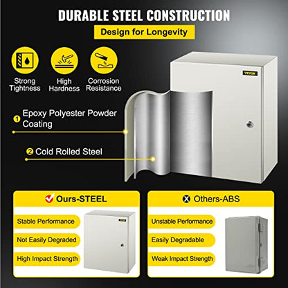 VEVOR NEMA Steel Enclosure, 20 x 16 x 8'' NEMA 4X Steel Electrical Box, IP66 Waterproof & Dustproof, Outdoor/Indoor Electrical Junction Box, with Mounting Plate - size: 20 x 16 x 8