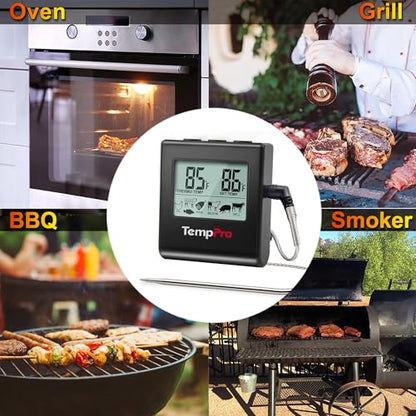 TempPro TempTrack Large LCD Digital Meat Thermometer for Cooking, Smoking - color: Pure Black