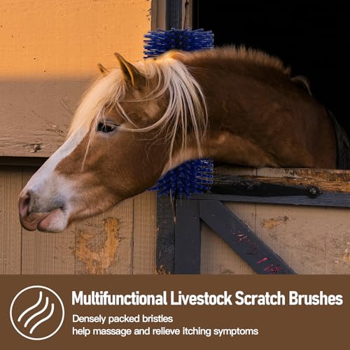 Livestock Scratching Brush, Flexible PBT Horse Grooming Kit Horse Brushes, Massage Brush Kit for Cattle, Cow, Sheep, Horses Goat Supplies (Yellow-Blue, 2 pack)