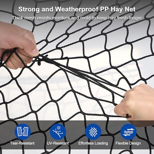 5×5 FT Round Bale Hay Net Slow Feeder for Horses, 1.7" Hole Feeder Net - style: 5*5Ft(Black)