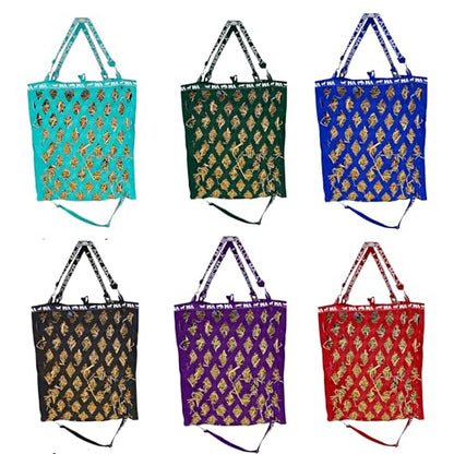 Majestic Ally Double Side Open Slow Feeder Hay Bag - Diamond Shaped Obliquely Placed Webbing (Red) - color: Red