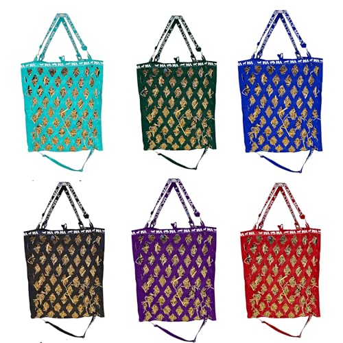 Majestic Ally Double Side Open Slow Feeder Hay Bag - Diamond Shaped Obliquely Placed Webbing (Turquoise) - color: Turquoise