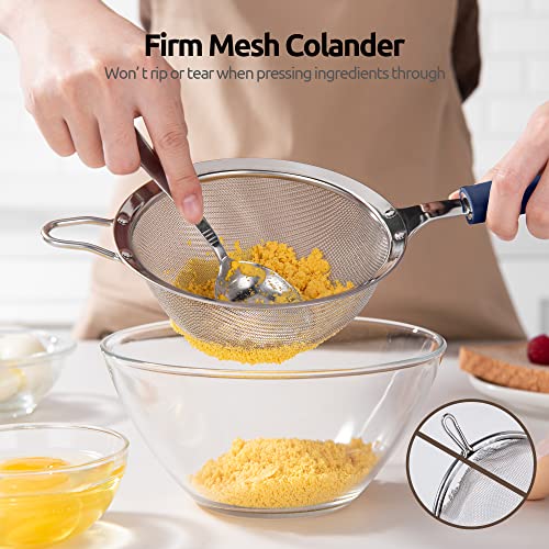 18/8 Stainless Steel Mesh Strainer: U-Taste 5.5 Inch Kitchen Fine Mesh Sieve Food Colander with Riveted Sturdy Silicone Handle and 30 Mesh Hole for Straining Flour, Pasta, Fruit, Quinoa(Midnight Blue) - color: (3) Midnight Blue, size: Medium (5.5 x 13 in)
