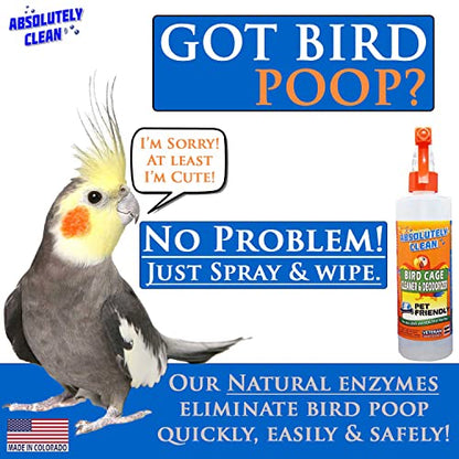 Absolutely Clean Amazing Bird Cage Cleaner and Deodorizer - Just Spray/Wipe - Safely & Easily Removes Bird Messes Quickly and Easily - USA Made - Fragrance Free (4X Concentrate - 16oz Makes 64oz) - style: 16 Fl Oz Concentrate (Makes 64oz)