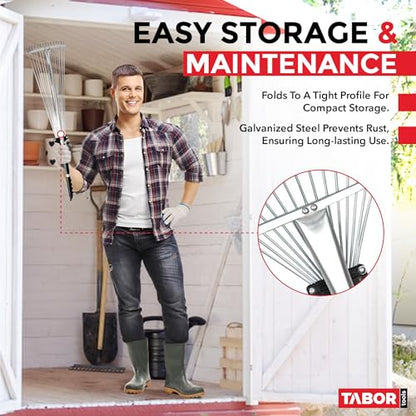 TABOR TOOLS J16A Adjustable Metal Leaf Rake with Expandable Head 8-23", Collapsible & Telescopic Grass Rake for Lawns, Garden & Yard, Ideal for Leaves, Shrubs & Small Areas