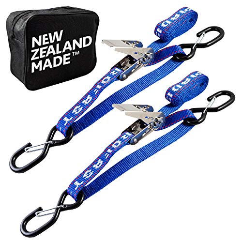 Stainless Boat Tie Down Straps to Trailer (Pack of 2) - 2,400lbs Break - 1" x 2.5’ Heavy Duty Ratchet Boat Straps UV Treated - Made in New Zealand - color: Blue, size: 2.5ft