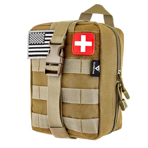 CareTac IFAK Trauma & First Aid Kit with CAT Gen 7 Tourniquet – Military-Grade Tactical Medical Kit Includes Israeli Bandage, Chest Seal, Splint & CPR Mask for Bleed Control, Gunshot Wounds & More - color: Tan