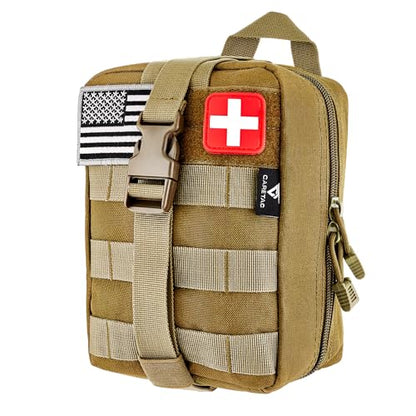 CareTac IFAK Trauma & First Aid Kit with CAT Gen 7 Tourniquet – Military-Grade Tactical Medical Kit Includes Israeli Bandage, Chest Seal, Splint & CPR Mask for Bleed Control, Gunshot Wounds & More - color: Tan