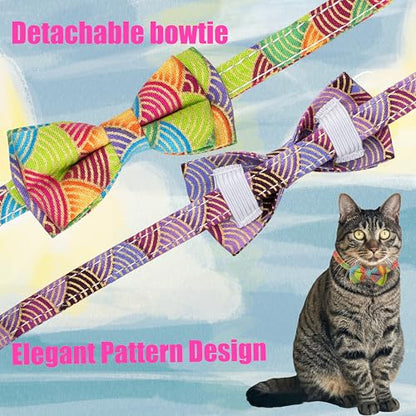 Collar for Cat Pet Breakaway with Bell Bowtie Detachable Bow Adjustable Safety Kitten Puppy Girl Boy 2pcs Kimono-Green & Purple - color: Kimono-Green & Purple