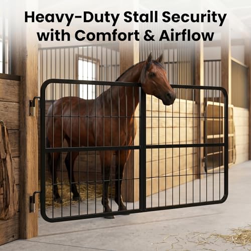Horse Stall Gates, Horse Stall Door Guards, Stall Gates for Horses, Heavy Duty Steel Mounted Stall Barrier, Powder Coated Matte Black, 48 Inch Wide x 24 Inch High