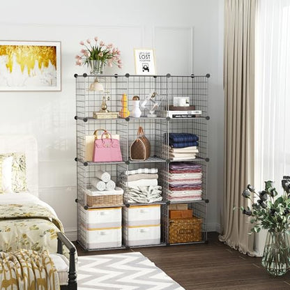 C&AHOME Wire Cube Storage, 12 - Cube Organizer Metal C Grids, Silver Gray - color: Silver Gray