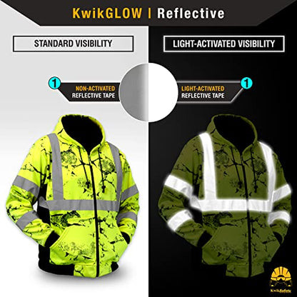 KwikSafety - Charlotte, NC - Men's Fleece Safety Hoodie | PPE Hi Vis Lightweight Reflective Jacket - color: Camo | Limited Edition, size: Medium