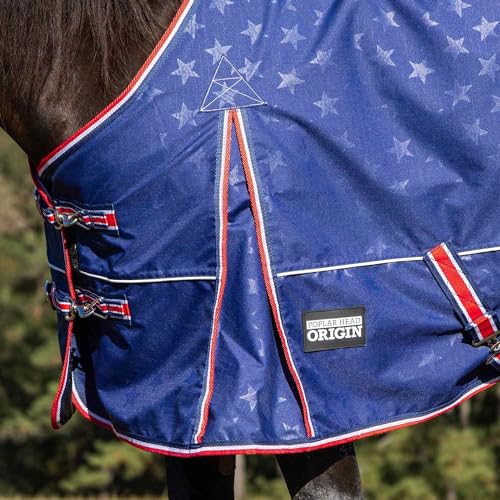 Jeffers Poplar Head Origin 600 Denier Turnout Blanket | 240 Gram Polyfill | Waterproof, Breathable, Horse Blanket for Cold Weather | Navy with Star Print, Adjustable Straps, Fits 84" - size: 84 in
