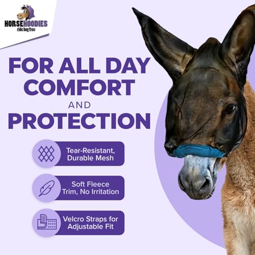 Donkey Fly Mask with Long Ears - (Purple) Mini Donkey Fly Mask with Ears Protection from Insects and Bugs, Soft Mesh Fabric with Adjustable Fastener, Flymask for Donkeys Made in USA - color: Purple, size: Mini Donkey