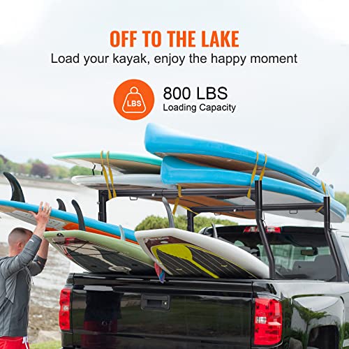 VEVOR Extendable Steel Truck Ladder Rack - 800 lbs Capacity, 46-71 inch, Non-Drilling for Kayak, Surfboard, Lumber, Ladder - style: Non-drilling