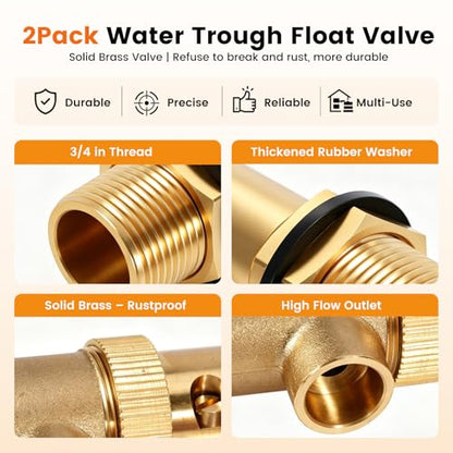2 Pack Brass Float Valve 1/2 Inch, Auto Fill and Shut off, No Leakage | Water Float Ball Valve with Adjustable Arm, Pool Fill Float Valve for Water Trough,Fountains,Water Tank,Ponds,Aquariums - color: 1/2 in Orange