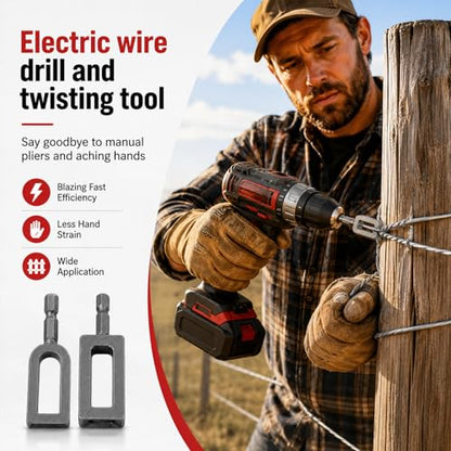 2 Pcs Electric Drill Wire Twisting Tool for Drill, Multifunctional Iron Wire Twister/Knotter with 1/4" Hex Shank, for Fencing, Rebar Tying, and Construction, Alloy Steel