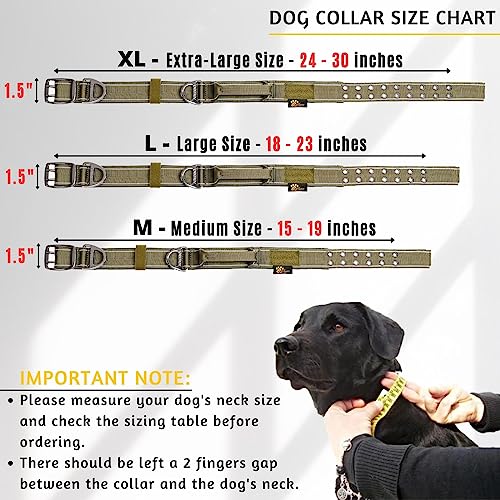 ADITYNA Heavy Duty Green Dog Collar for Medium Dogs with Traffic Handle - color: Ranger Green, size: Medium: Fit 15-19" Neck