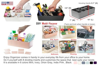 Enjoy Office Desk Storage Organizer 8 compartments Box DIY Box Remote Cosmetic Holder Pen Pencil Stationery Basket -Made In USA - color: Indie Pink