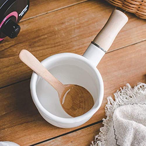 Enamel Milk Pot, Small Saucepan Butter Warmer Pot | 4 Inch 17 Oz with Wooden Handle for Heating Smaller Liquid Portions ,Handy for One Person - color: Cherry