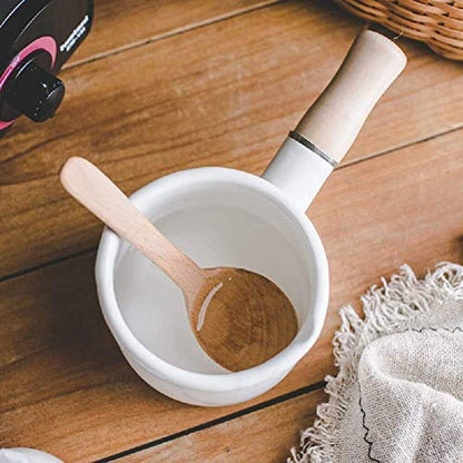 Enamel Milk Pot, Small Saucepan Butter Warmer Pot | 4 Inch 17 Oz with Wooden Handle for Heating Smaller Liquid Portions ,Handy for One Person - color: Cherry