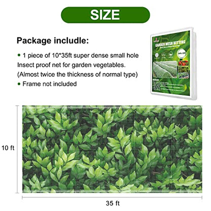 Jevrench 10 x 35 ft Garden Netting Row Cover, Ultra Fine Mesh for Plants | Protective Plant Netting for Gardens, Raised Beds and Greenhouses, Mesh Cover for Vegetables, Fruit Trees and Flowers - size: 10ft x 35ft
