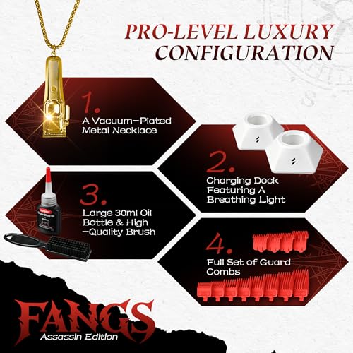 SUPRENT FANGS Professional Barber Clippers - High-Performance 13,000 RPM Vector Motor Hair Clipper Barber Trimmer Set, Professional Haircutting Kit with AI Speed Control, Patented U-Teeth Blade(WHITE) - color: White