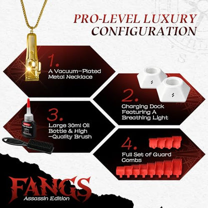 SUPRENT FANGS Professional Barber Clippers - High-Performance 13,000 RPM Vector Motor Hair Clipper Barber Trimmer Set, Professional Haircutting Kit with AI Speed Control, Patented U-Teeth Blade(WHITE) - color: White