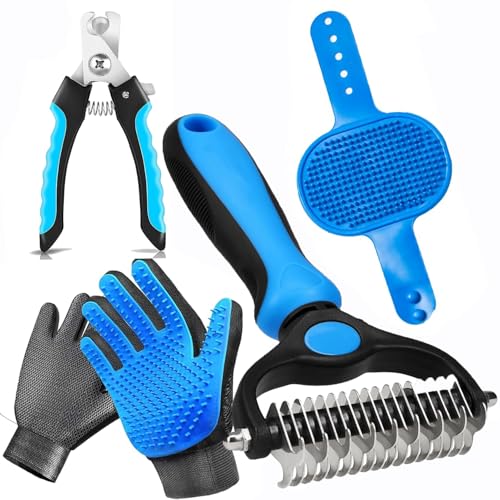 NVNAN 5-in-1 Pet Grooming Kit with Deshedding Rake | Includes nail clipper, grooming gloves, massage brush, and tools for brushing, bathing, and removing loose pet hair - color: Nail Clipper Set